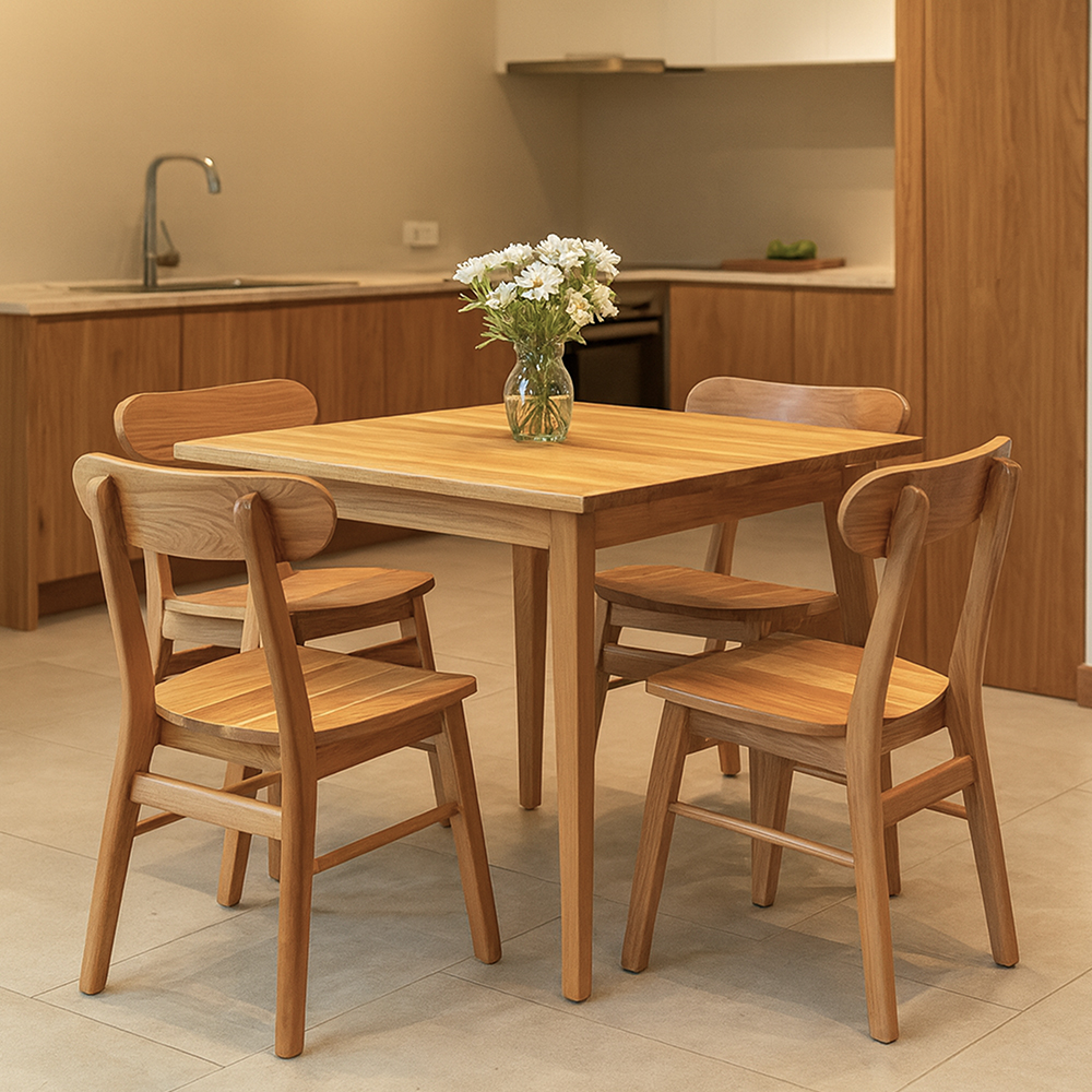 SET SQUARE (1 TABLE + 4 CHAIRS) DIM: 85*60*75CM